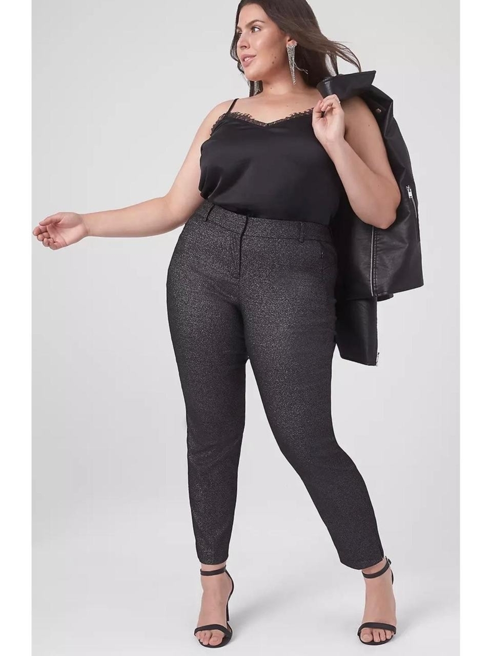 Lane Bryant Metallic Glitter Ankle Pants in Black Sparkle